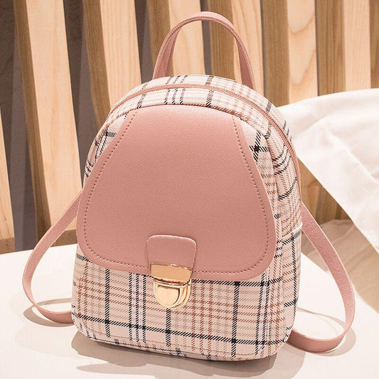 Ladies pink small check pattern backpack